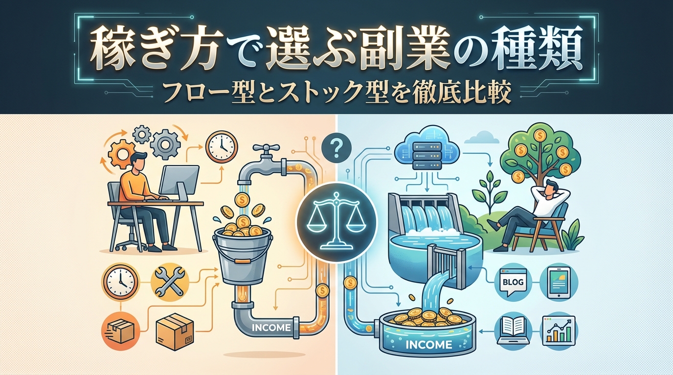 稼ぎ方で選ぶ副業の種類 フロー型とストック型を徹底比較