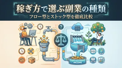 稼ぎ方で選ぶ副業の種類 フロー型とストック型を徹底比較